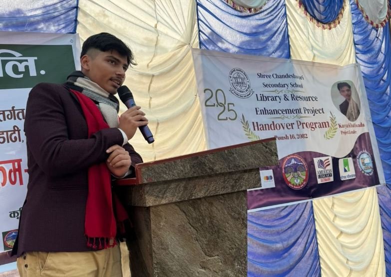 कक्षा १२ का काब्यको सक्रियतामा सिन्धुलीको मरिणस्थित चण्डेश्वरी माबिमा पुस्तकालय र शैक्षिक सामग्री हस्तान्तरण